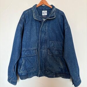 Vintage‎ 90s Oversized Denim Bomber Jacket Salty Dog Gant MEN SZ L Washed Blue
